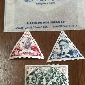 Vintage 1951 Religious Issue Monaco Postage Stamps Set in Original Packing